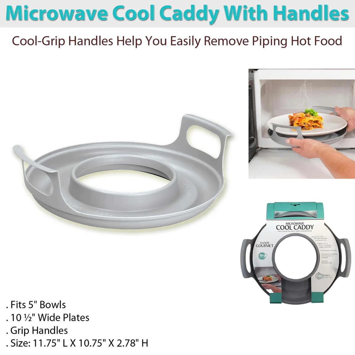 Handy Gourmet Microwave Cool Caddy with Handles - Carrying Tray for Bowls & Plates