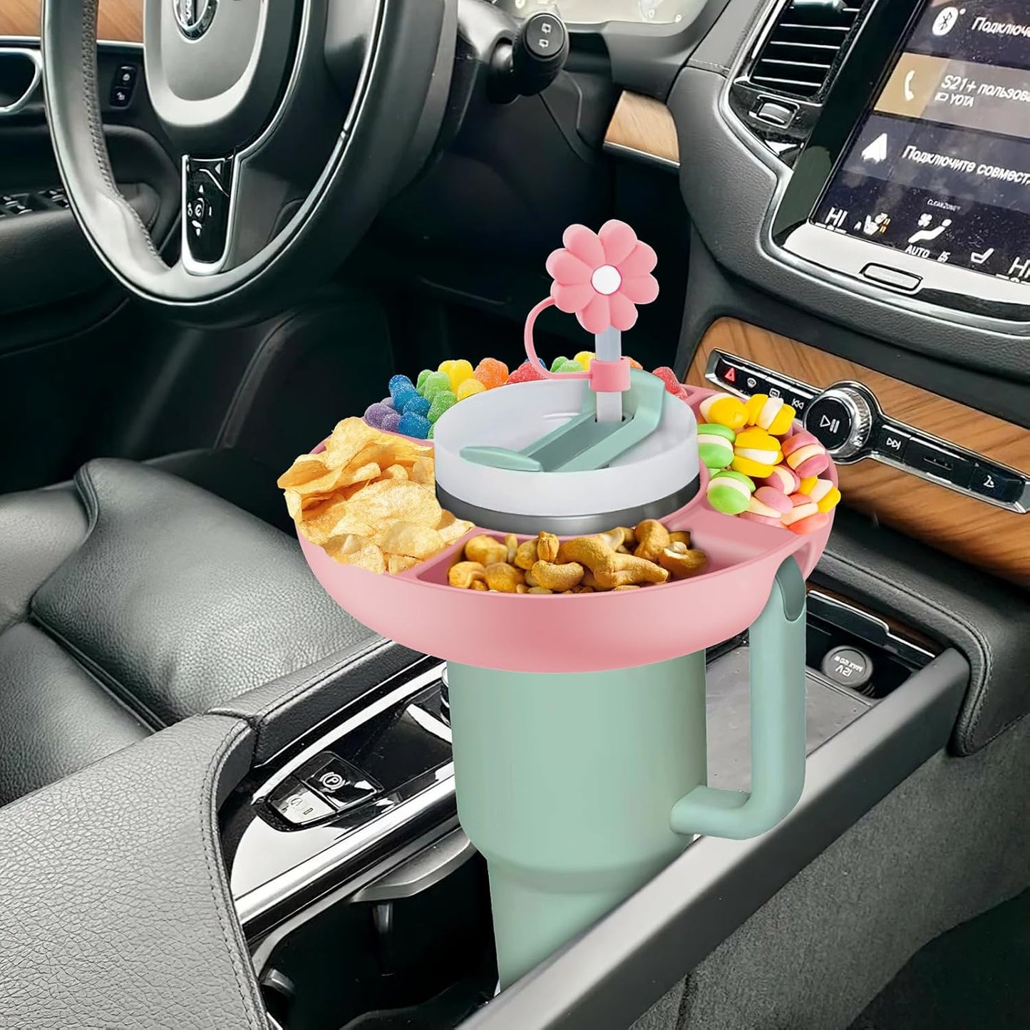 Handy Gourmet Snack Bowl for Tumbler, Compatible with 40 oz Tumblers (Pink)